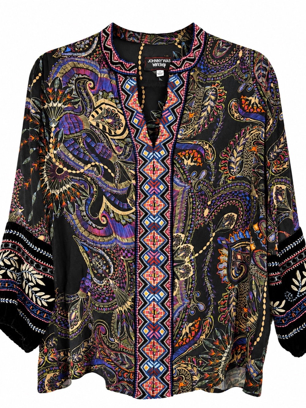 Johnny Was Workshop | Paisley Embroidered Boho Blouse |‎ XS